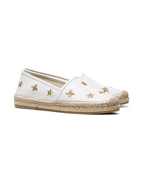 gucci white pilar bee embroidered leather espadrilles